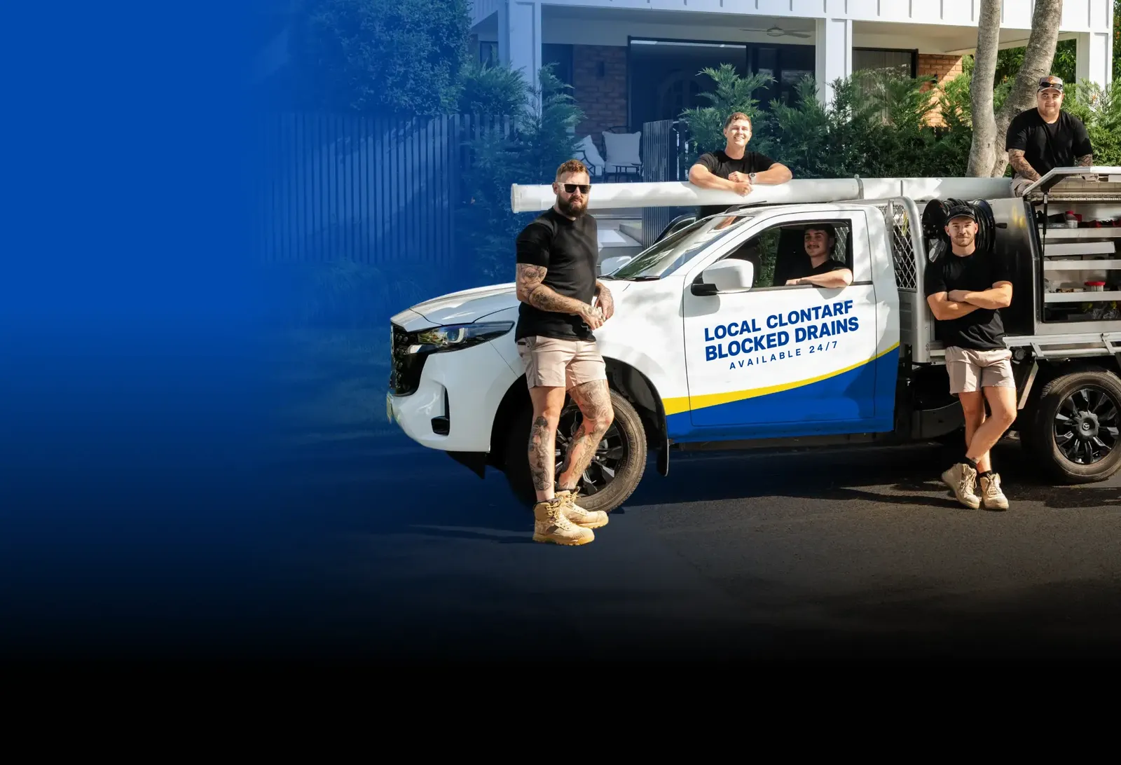 Local Clontarf Blocked Drains team with the ute